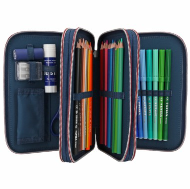 Dino World estuche triple lentejuelas azul