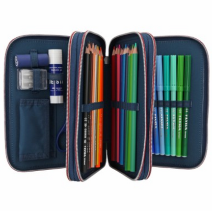 Dino World estuche triple lentejuelas azul