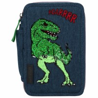 Dino World estuche triple lentejuelas azul