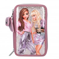 Estuche escolar TOPModel de 3 compartimentos con purpurina GLITTER QUEEN